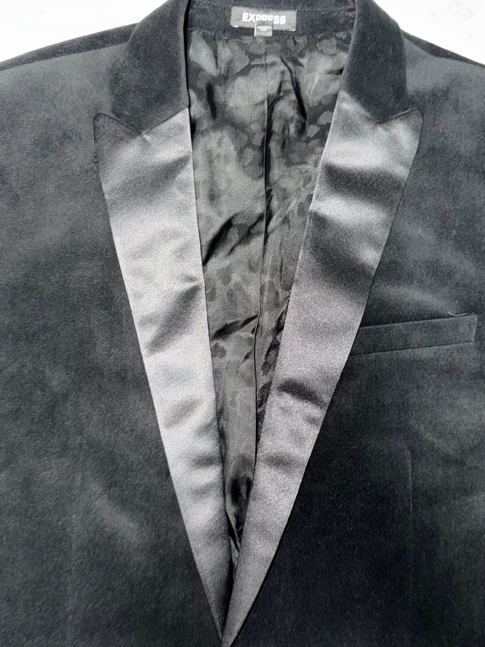 Express Black Velvet Tuxedo Blazer with Satin Peak Lapel